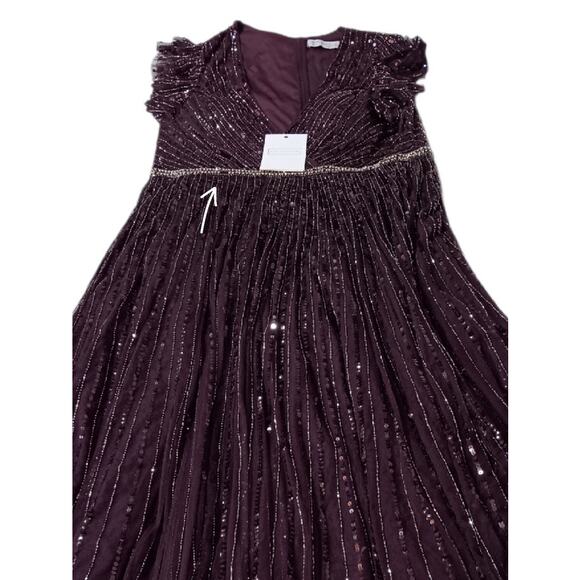 NEW MAC DUGGAL Dress -READ- Plus 18 Purple Aubergine Formal Maxi Beaded Sequins - Picture 11 of 15